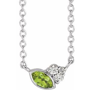 Ladies Natural Peridot Natural Diamond Necklace (Si2-Si3, G-H) — Platinum