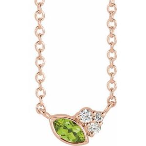 Ladies Natural Peridot Natural Diamond Necklace (I1, G-H) — 14K Rose Gold