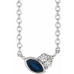 Ladies Natural Blue Sapphire Natural Diamond Necklace (I1, G-H) — Sterling Silver