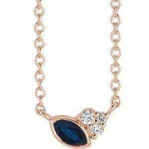 Ladies Natural Blue Sapphire Natural Diamond Necklace (I1, G-H) — 14K Rose Gold