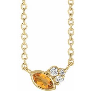 Ladies Natural Citrine Natural Diamond Necklace (I1, G-H) — 14K Yellow Gold