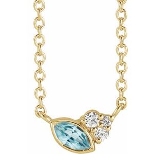 Ladies Natural Blue Zircon Natural Diamond Necklace (I1, G-H) — 14K Yellow Gold
