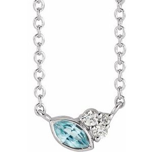 Ladies Natural Blue Zircon Natural Diamond Necklace (I1, G-H) — Sterling Silver