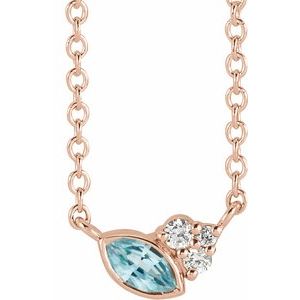 Ladies Natural Blue Zircon Natural Diamond Necklace (I1, G-H) — 14K Rose Gold