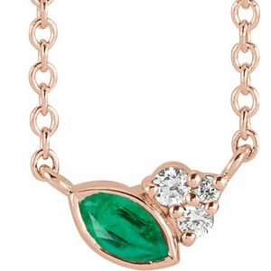 Ladies Natural Emerald Natural Diamond Necklace (I1, G-H) — 14K Rose Gold