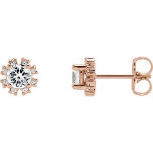 Ladies Natural White Sapphire Natural Diamond Earrings — 14K Rose Gold