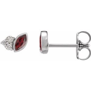 Ladies Natural Mozambique Garnet Natural Diamond Earrings — Sterling Silver