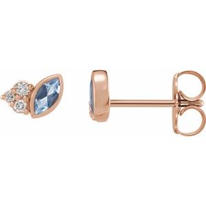 Ladies Natural Aquamarine Natural Diamond Earrings — 14K Rose Gold