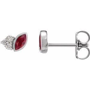 Ladies Natural Ruby Natural Diamond Earrings — Sterling Silver