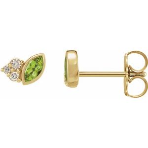 Ladies Natural Peridot Natural Diamond Earrings — 14K Yellow Gold