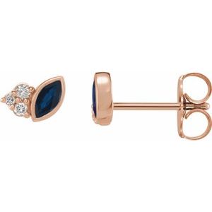 Ladies Natural Blue Sapphire Natural Diamond Earrings — 14K Rose Gold