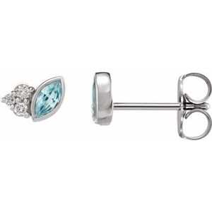 Ladies Natural Blue Zircon Natural Diamond Earrings — Sterling Silver