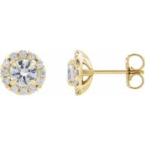 Ladies Natural Diamond Halo-Style Earrings — 14K Yellow Gold