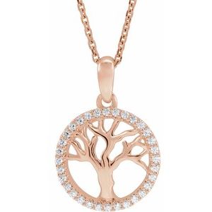 Ladies Natural Diamond Tree of Life Necklace (I1, H+) — 14K Rose Gold