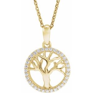 Ladies Natural Diamond Tree of Life Necklace (I1, H+) — 14K Yellow Gold