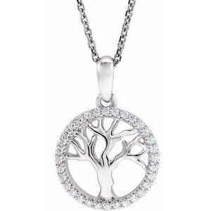 Ladies Natural Diamond Tree of Life Necklace (I1, H+) — 14K White Gold