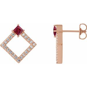 Ladies Natural Ruby Natural Diamond Earrings — 14K Rose Gold