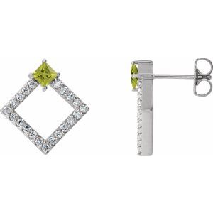 Ladies Natural Peridot Natural Diamond Earrings — Sterling Silver