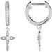 Ladies Natural Diamond Cross Hoop Earrings — 14K White Gold