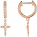 Ladies Natural Diamond Cross Hoop Earrings — 14K Rose Gold