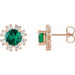 Ladies Natural Emerald Natural Diamond Earrings — 14K Rose Gold
