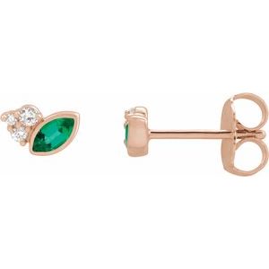 Ladies Natural Emerald Natural Diamond Earrings — 14K Rose Gold