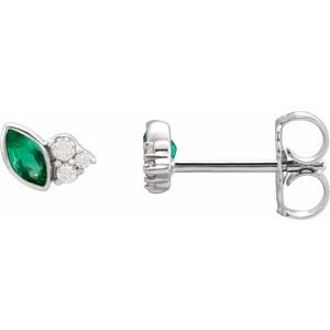 Ladies Natural Emerald Natural Diamond Earrings — Sterling Silver