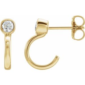 Ladies Natural Diamond Huggie J-Hoop Earring (I1, G-H) — 14K Yellow Gold