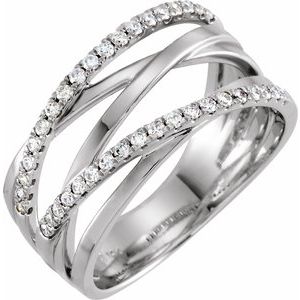 Ladies Natural Diamond Criss-Cross Ring (I1, H-I) — 14K White Gold
