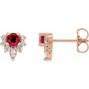 Ladies Natural Ruby Natural Diamond Earrings — 14K Rose Gold