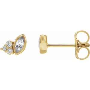 Ladies Natural White Sapphire Natural Diamond Earrings — 14K Yellow Gold