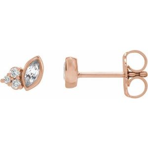Ladies Natural White Sapphire Natural Diamond Earrings — 14K Rose Gold