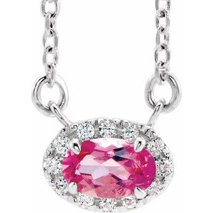 Ladies 5x3 mm Natural Pink Tourmaline Natural Diamond Necklace (Si2-Si3, G-H) — Platinum