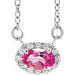 Ladies 5x3 mm Natural Pink Tourmaline Natural Diamond Necklace (Si2-Si3, G-H) — Platinum
