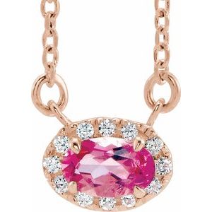 Ladies 5x3 mm Natural Pink Tourmaline Natural Diamond Necklace (I1, G-H) — 14K Rose Gold