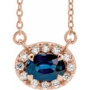Ladies 5x3 mm Natural Blue Sapphire Natural Diamond Necklace (I1, G-H) — 14K Rose Gold