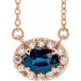 Ladies 5x3 mm Natural Blue Sapphire Natural Diamond Necklace (I1, G-H) — 14K Rose Gold