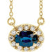 Ladies 5x3 mm Natural Blue Sapphire Natural Diamond Necklace (I1, G-H) — 14K Yellow Gold