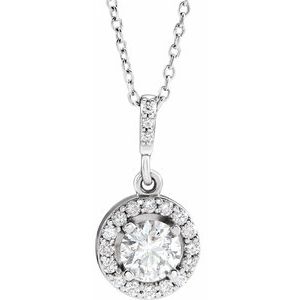 Ladies Natural Diamond Halo-Style Necklace (I1, G-H) — 14K White Gold