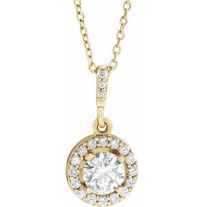 Ladies Natural Diamond Halo-Style Necklace (I1, G-H) — 14K Yellow Gold