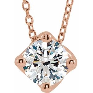Ladies Natural Diamond Solitaire Necklace — 14K Rose Gold