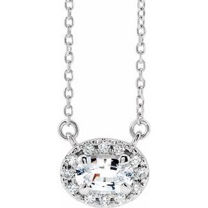 Ladies 5x3 mm Natural White Sapphire Natural Diamond Necklace (I1, G-H) — Sterling Silver