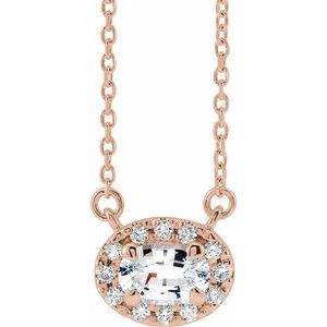 Ladies 5x3 mm Natural White Sapphire Natural Diamond Necklace (I1, G-H) — 14K Rose Gold