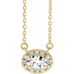 Ladies 5x3 mm Natural White Sapphire Natural Diamond Necklace (I1, G-H) — 14K Yellow Gold