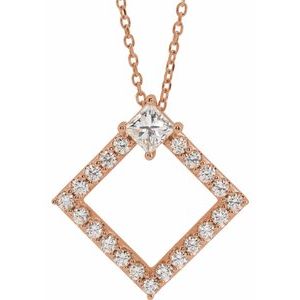 Ladies Natural Diamond Necklace (I1, G-H) — 14K Rose Gold