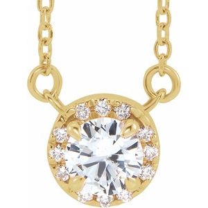 Ladies 3 mm Natural White Sapphire Natural Diamond Necklace (I1, G-H) — 14K Yellow Gold