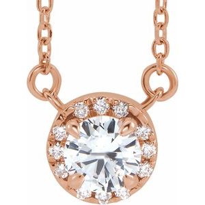 Ladies 3 mm Natural White Sapphire Natural Diamond Necklace (I1, G-H) — 14K Rose Gold