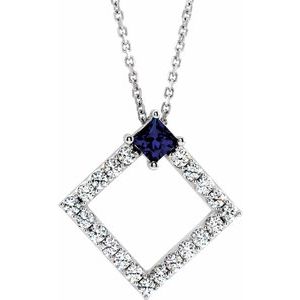 Ladies Natural Blue Sapphire Natural Diamond Necklace (I1, G-H) — Sterling Silver