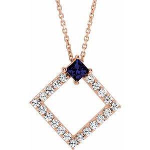 Ladies Natural Blue Sapphire Natural Diamond Necklace (I1, G-H) — 14K Rose Gold