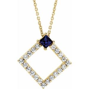 Ladies Natural Blue Sapphire Natural Diamond Necklace (I1, G-H) — 14K Yellow Gold